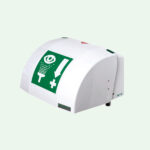 PremiumLine frostsichere beheizte Augen-/Gesichtsdusche mit Becken und Abdeckung für Wandmontage