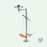 PremiumLine selbstentleerende Augendusche mit Auffangbecken, Edelstahl für Bodenmontage