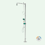 PremiumLine Körper-Notdusche mit Hand-Augendusche mit zwei Brauseköpfen 45°, Edelstahl für Bodenmontage