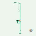 ClassicLine Körper-Notdusche mit Augendusche mit Auffangbecken, Entleerung der Augendusche über das Standrohr für Bodenmontage