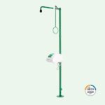 ClassicLine Körper-Notdusche mit Augen-/Gesichtsdusche mit Auffangbecken und Abdeckung für Bodenmontage