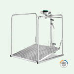 PremiumLine Augenduschen-Station mit umliegendem Schutzkorb, selbstentleerend, Edelstahl für Bodenmontage