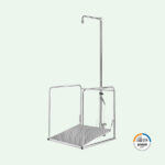 PremiumLine Notduschen-Station mit umliegendem Schutzkorb, selbstentleerend, Edelstahl für Bodenmontage