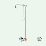 PremiumLine Notduschkombination mit Sicherheits-Augendusche mit Auffangbecken, Edelstahl für Wandmontage