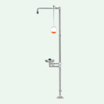 PremiumLine Körper-Notdusche mit Augendusche mit Auffangbecken, Entleerung der Augendusche über das Standrohr, Edelstahl für Bodenmontage - Image 2